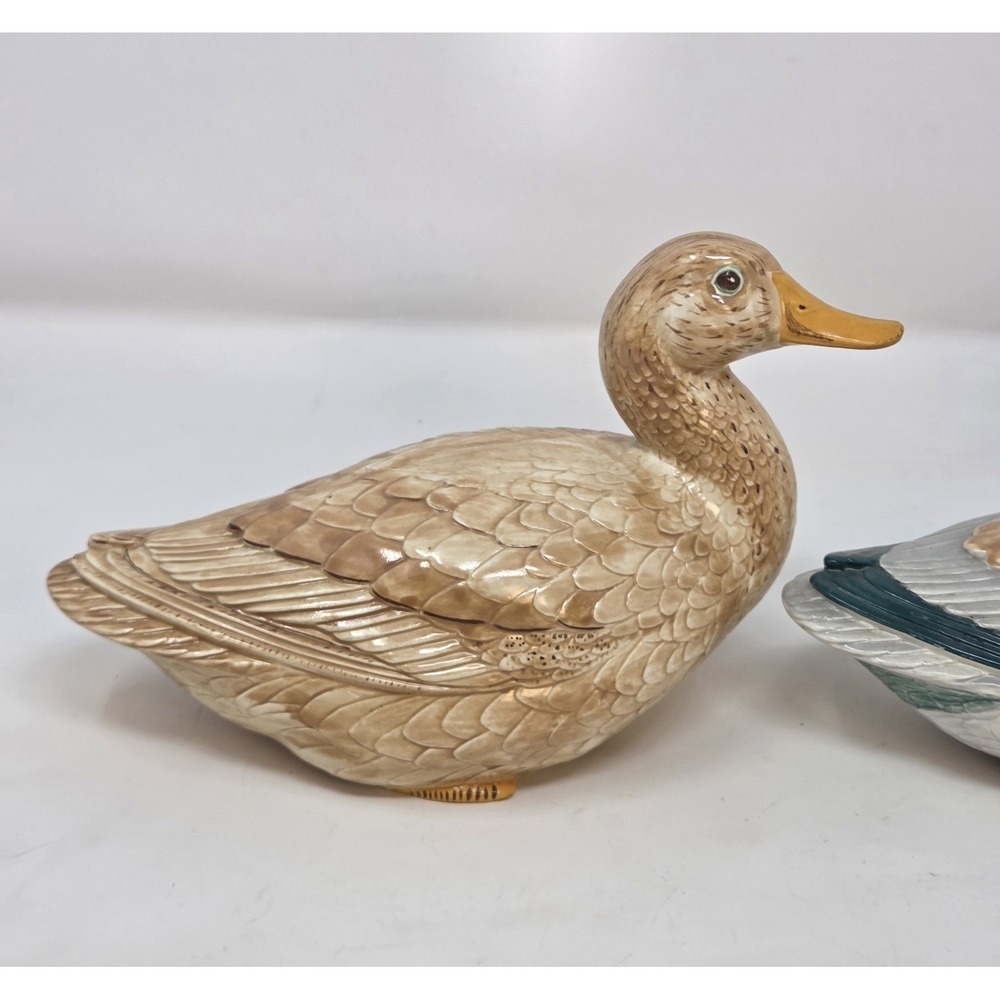 Vintage 1959 Hand Painted Glazed Ceramic Mallard Duck Figurines Pair MCM Decor - Picture 9 of 12